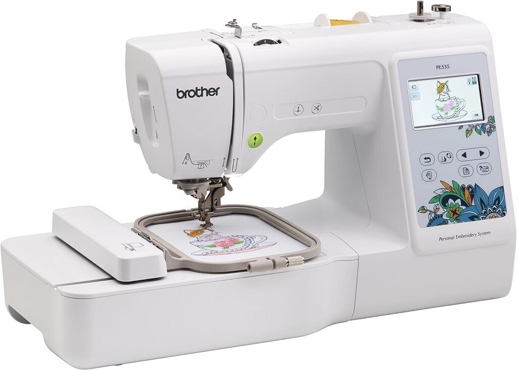 Brother Embroidery Machine, PE535, 80 Built-in Embroidery Designs, 9 Font Styles, 4 x 4 Embroidery Area, Large 3.2 LCD Touchscreen, USB Port