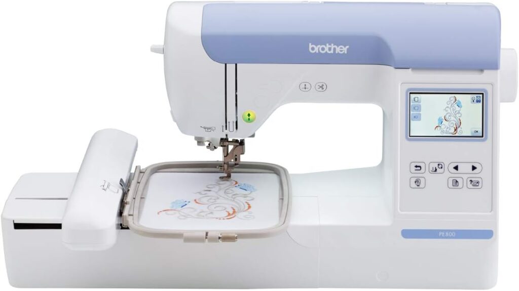 Brother Embroidery Machine PE800, 138 Built-in Designs, 5 x 7 Hoop Area, Large 3.2 LCD Touchscreen, USB Port, 11 Font Styles
