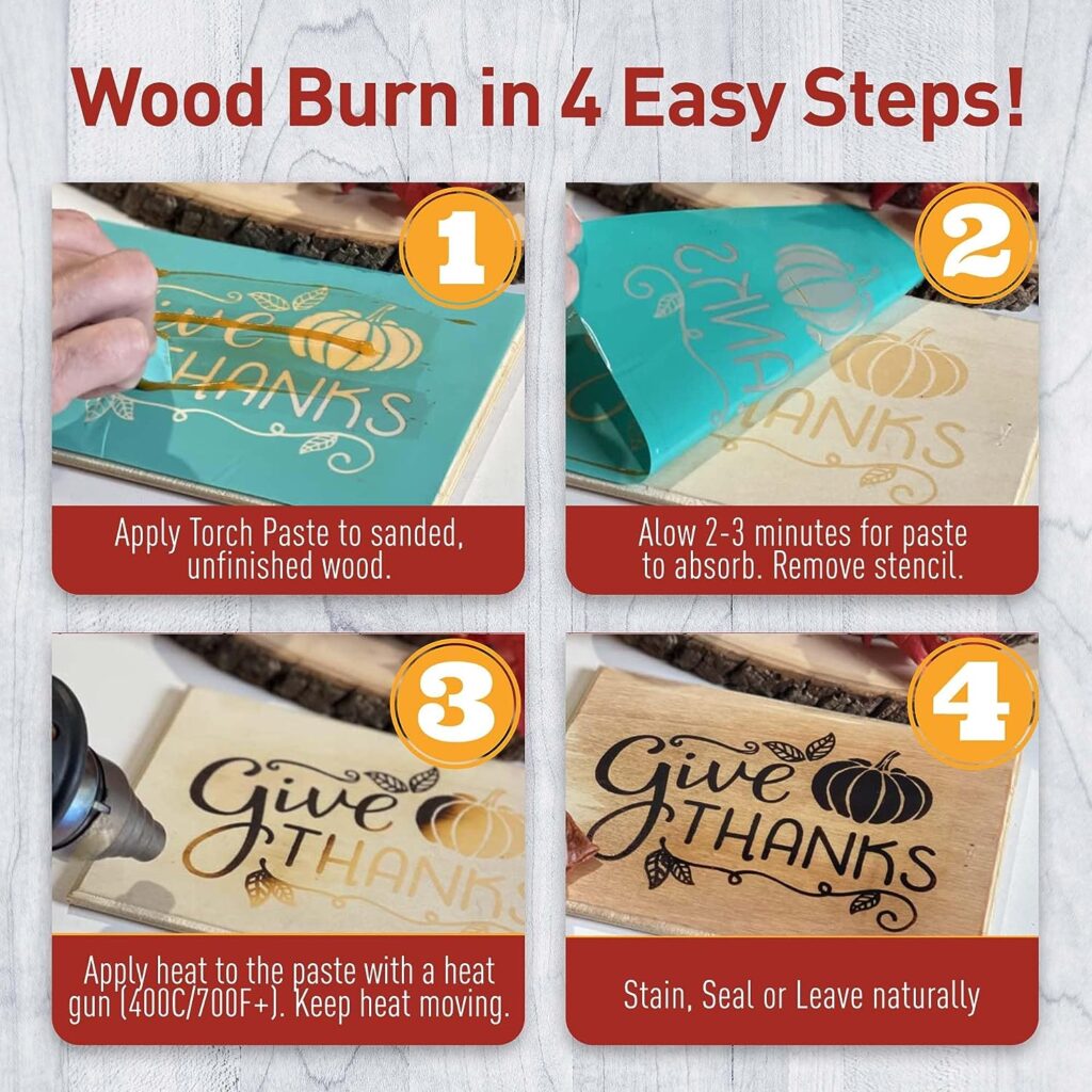 Torch Paste - The Original Wood Burning Paste | Made in USA | Heat Activated Non-Toxic Paste for Crafting  Stencil Wood Burning | Accurately  Easily Burn Designs on Wood, Canvas, Denim  More | 3 OZ