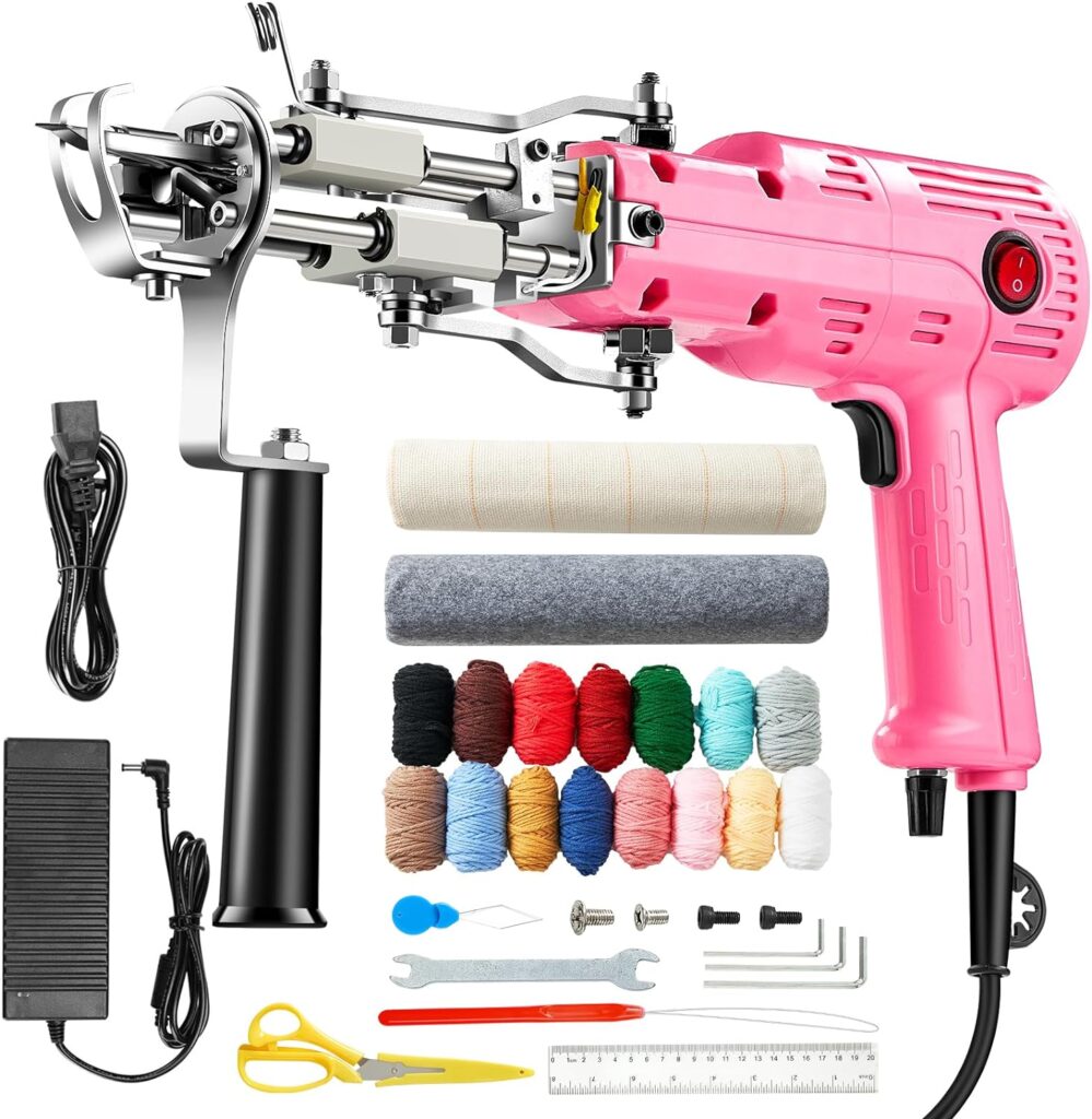 2023 Tufting Gun Starter Kit - BESGEER Rug Maker Machine Kit, 2 in 1 Loop Cut Pile Gun, Carpet Making for Beginners with 15-Color Yarn Rolls and  Backing Cloth（Pink） GT5-2