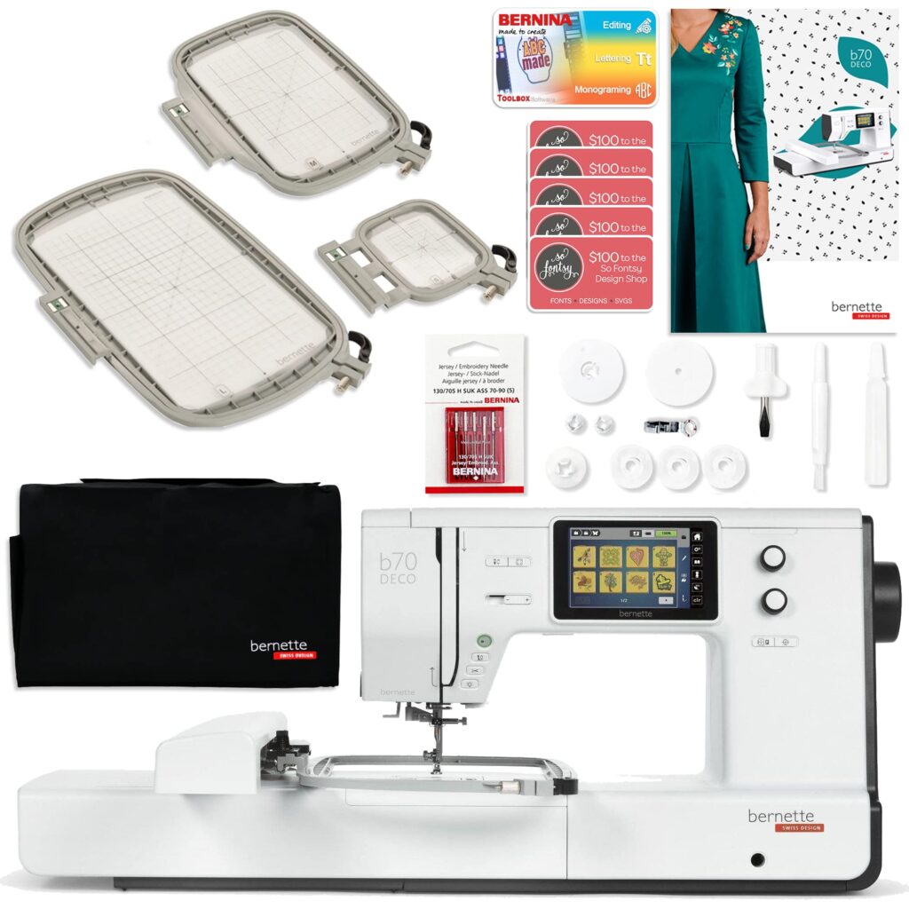 Bernette B70 Embroidery Machine Bundle - Heavy Duty Embroidery Machine with $300 Worth of Embroidery Tools and Accessories Great for Beginners and Experts