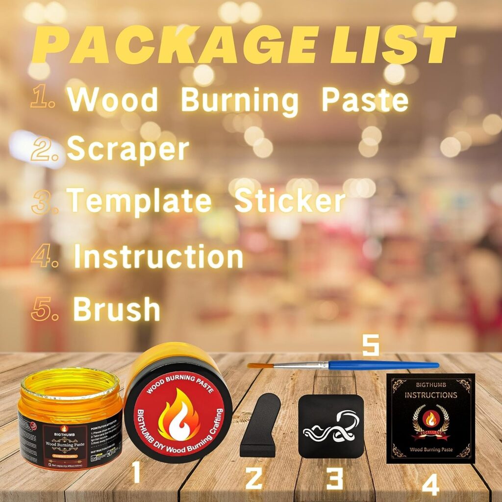 Bigthumb - Wood Burning Gel Kit 4 OZ | Heat Activated Non-Toxic Paste for DIY Crafting, with Mini Scraper, Template Sticker, Paint Brush - Accurately  Easily Burn Designs on Wood, Canvas, Denim