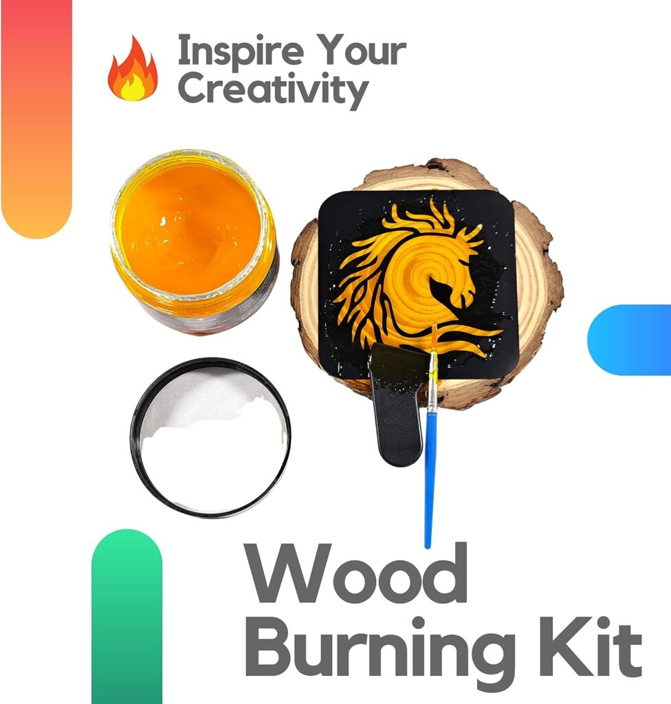 Bigthumb - Wood Burning Gel Kit 4 OZ | Heat Activated Non-Toxic Paste for DIY Crafting, with Mini Scraper, Template Sticker, Paint Brush - Accurately  Easily Burn Designs on Wood, Canvas, Denim