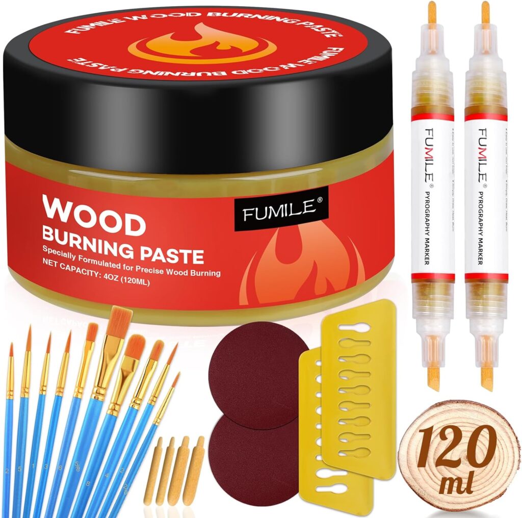 FUMILE 4.23 OZ Wood Burning Paste, Wood Burning Paste for Wood, Canvas, Denim Fabric, Leather  More, Stable Heat Activated Paste.