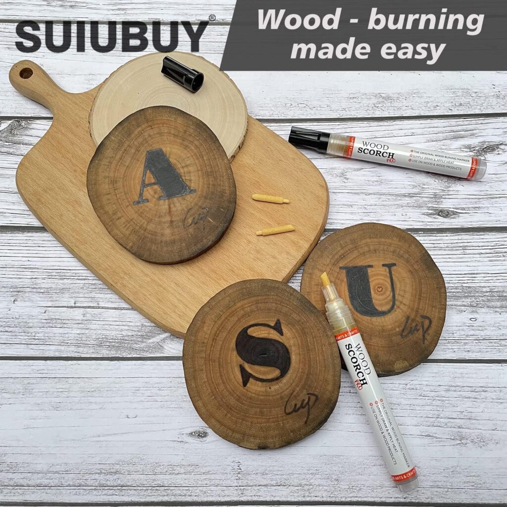 SUIUBUY Wood Burning Pen Tool - 2 PCS Scorch Pen Marker for Crafting  Stencil Wood Burning, Chemical Wood Burner Set with Oblique Tip and Bullet Tip, Accurately  Easily Burn Designs on Wood