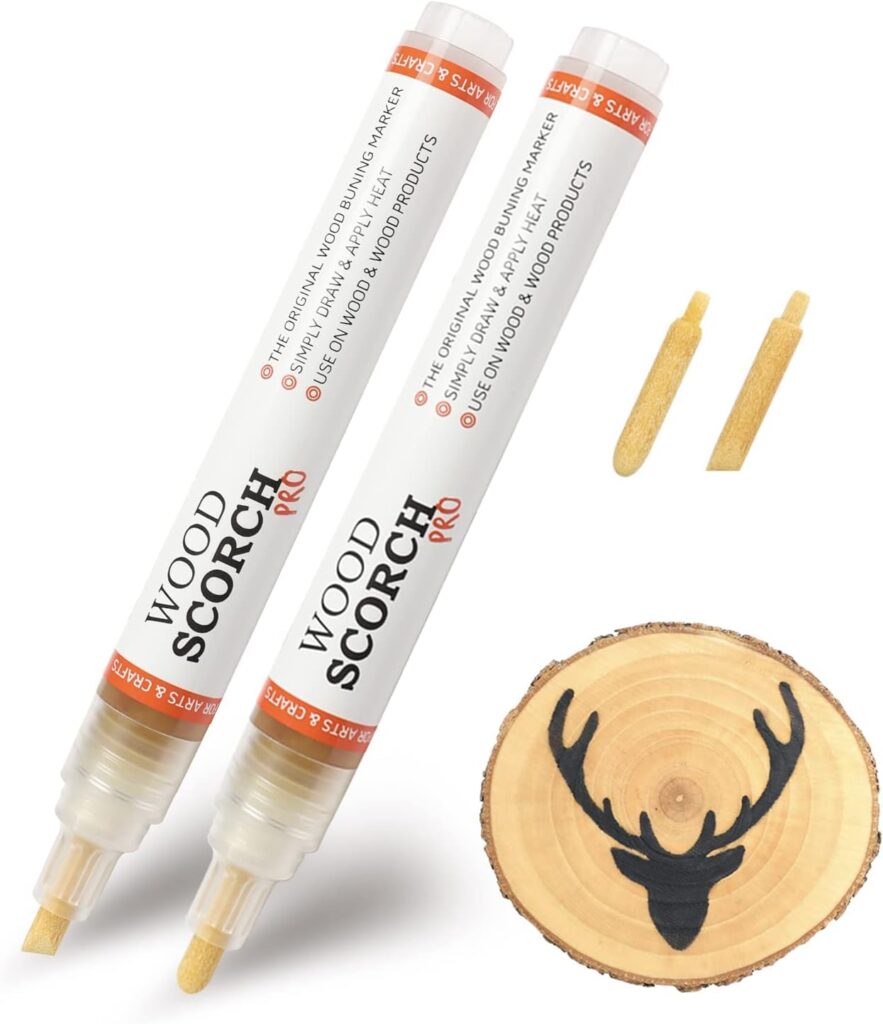 SUIUBUY Wood Burning Pen Tool - 2 PCS Scorch Pen Marker for Crafting  Stencil Wood Burning, Chemical Wood Burner Set with Oblique Tip and Bullet Tip, Accurately  Easily Burn Designs on Wood